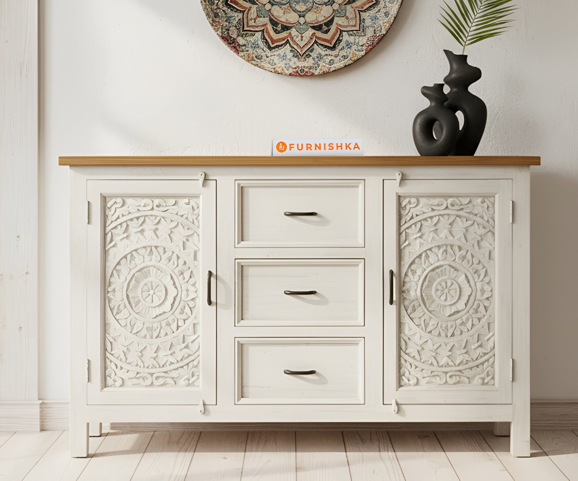 Boho Carved White Distress - Furnishka 