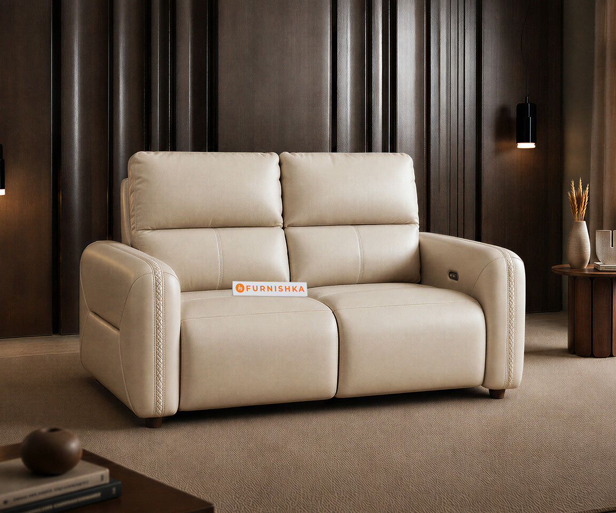 Bradon 2 Seater Leather Recliner in Forest White - Furnishka 