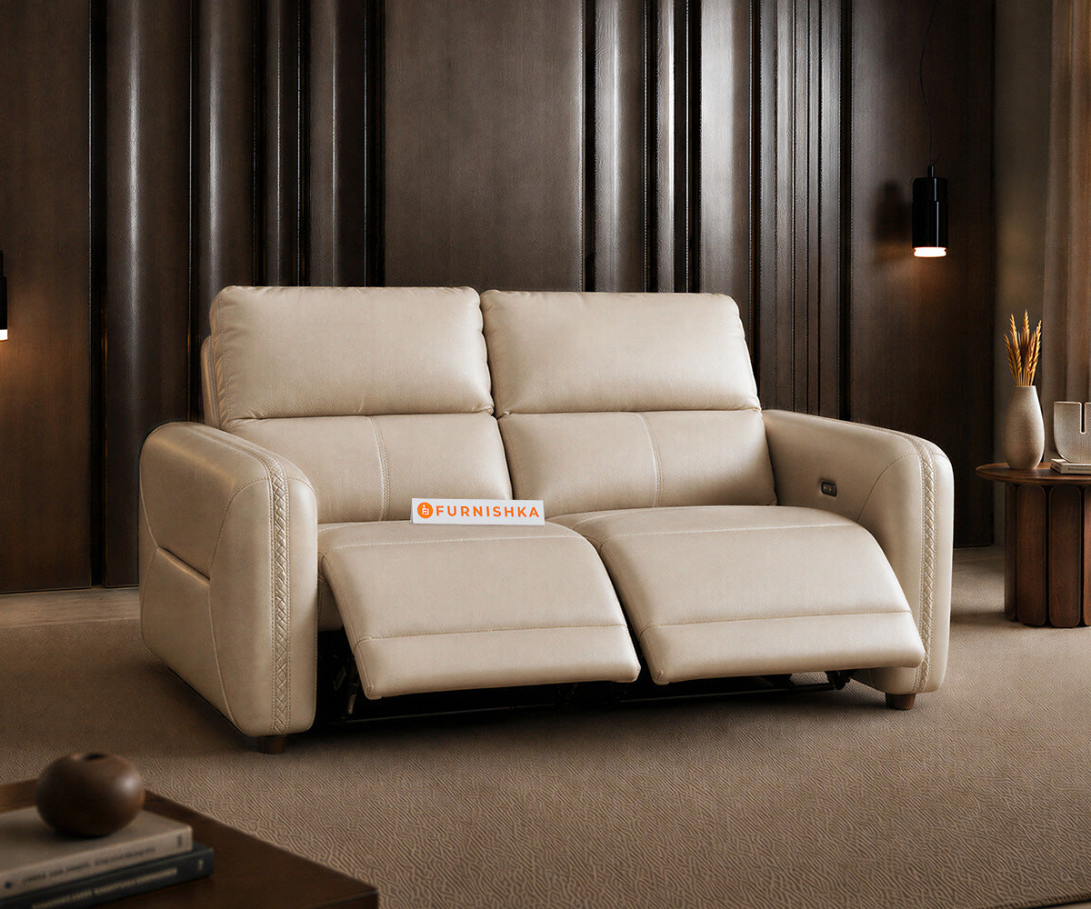 Bradon 2 Seater Leather Recliner in Forest White - Furnishka 