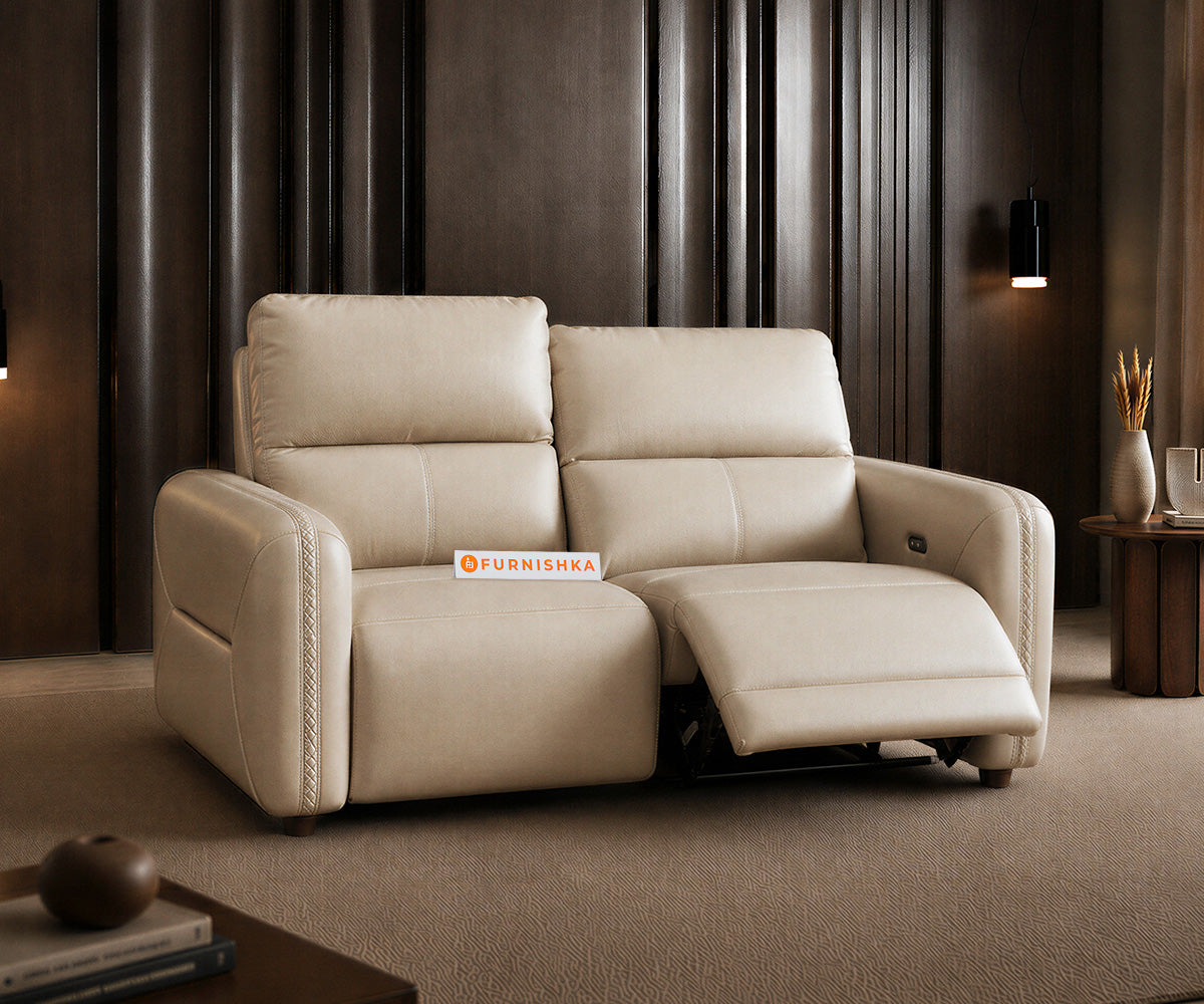 Bradon 2 Seater Leather Recliner in Forest White - Furnishka 