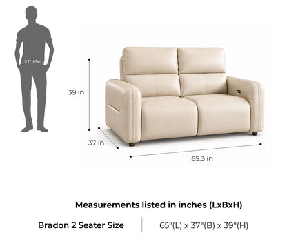 Bradon 2 Seater Leather Recliner in Forest White - Furnishka