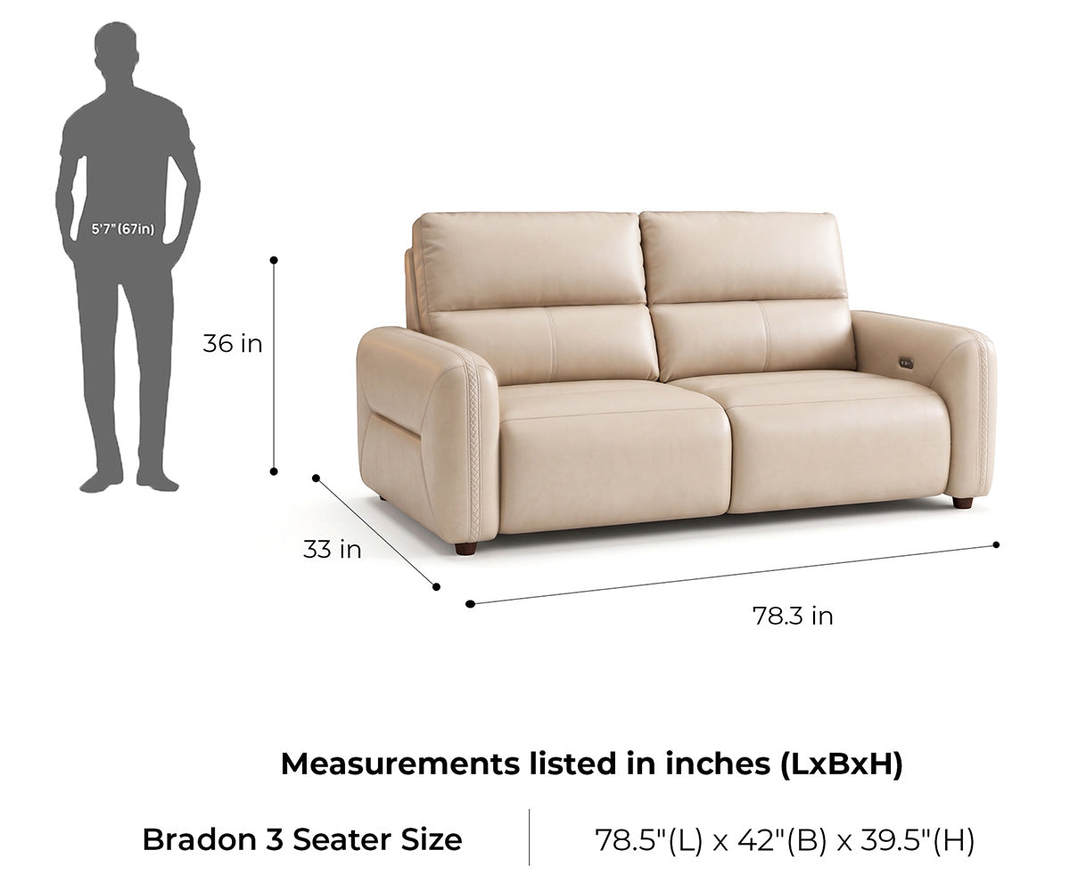 Bradon 3 Seater Leather Recliner in Forest White - Furnishka