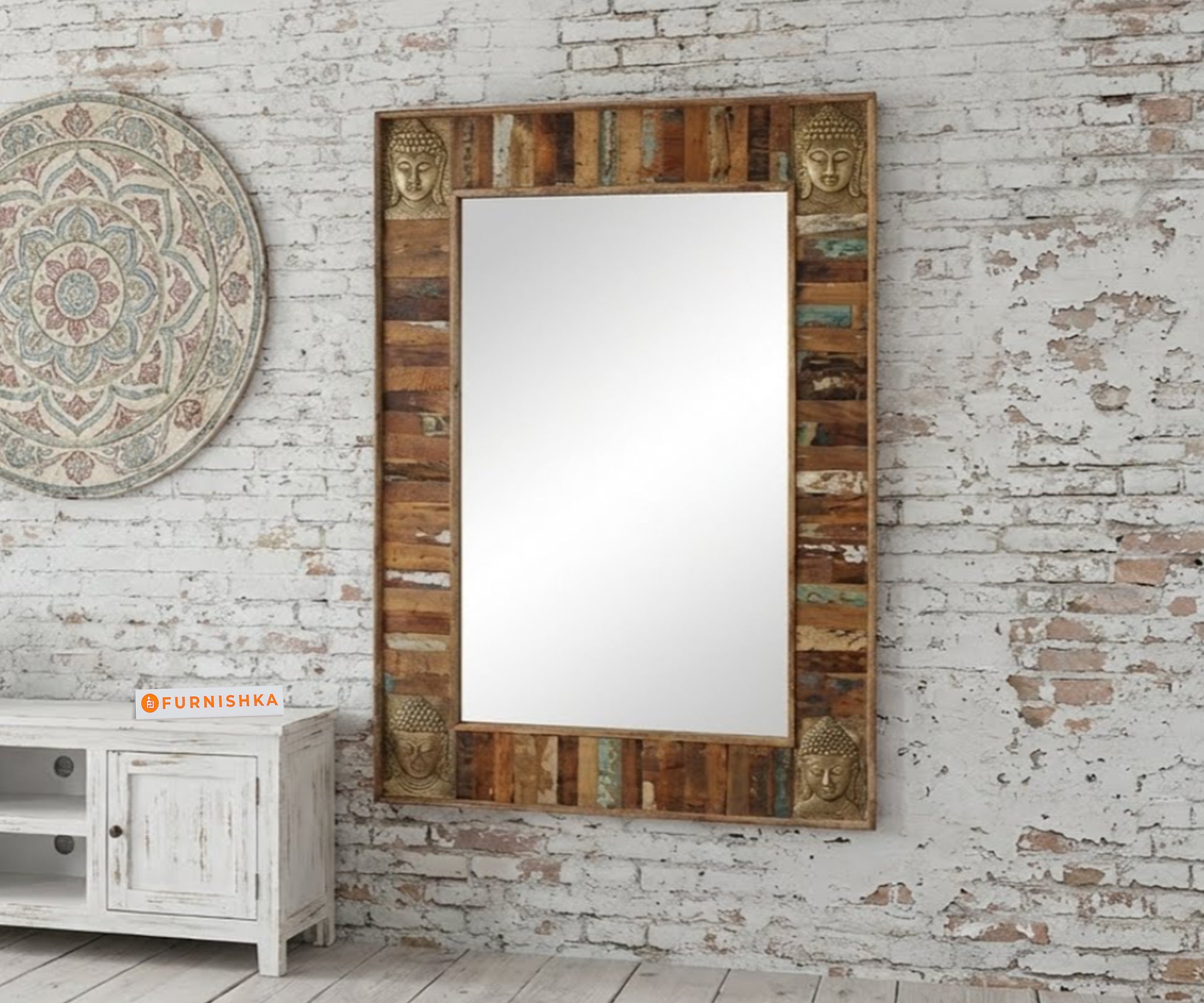 Brass Buddha Mirror Frame Reclaimed - Furnishka 
