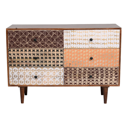 Emaada Solid Wood Chest Of 6 Drawers In Teak Finish - Furnishka 