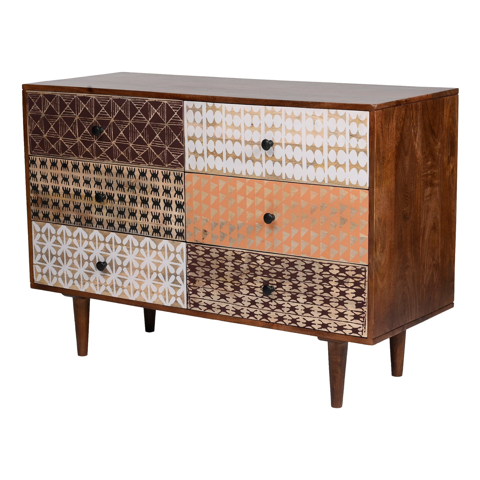 Emaada Solid Wood Chest Of 6 Drawers In Teak Finish - Furnishka 