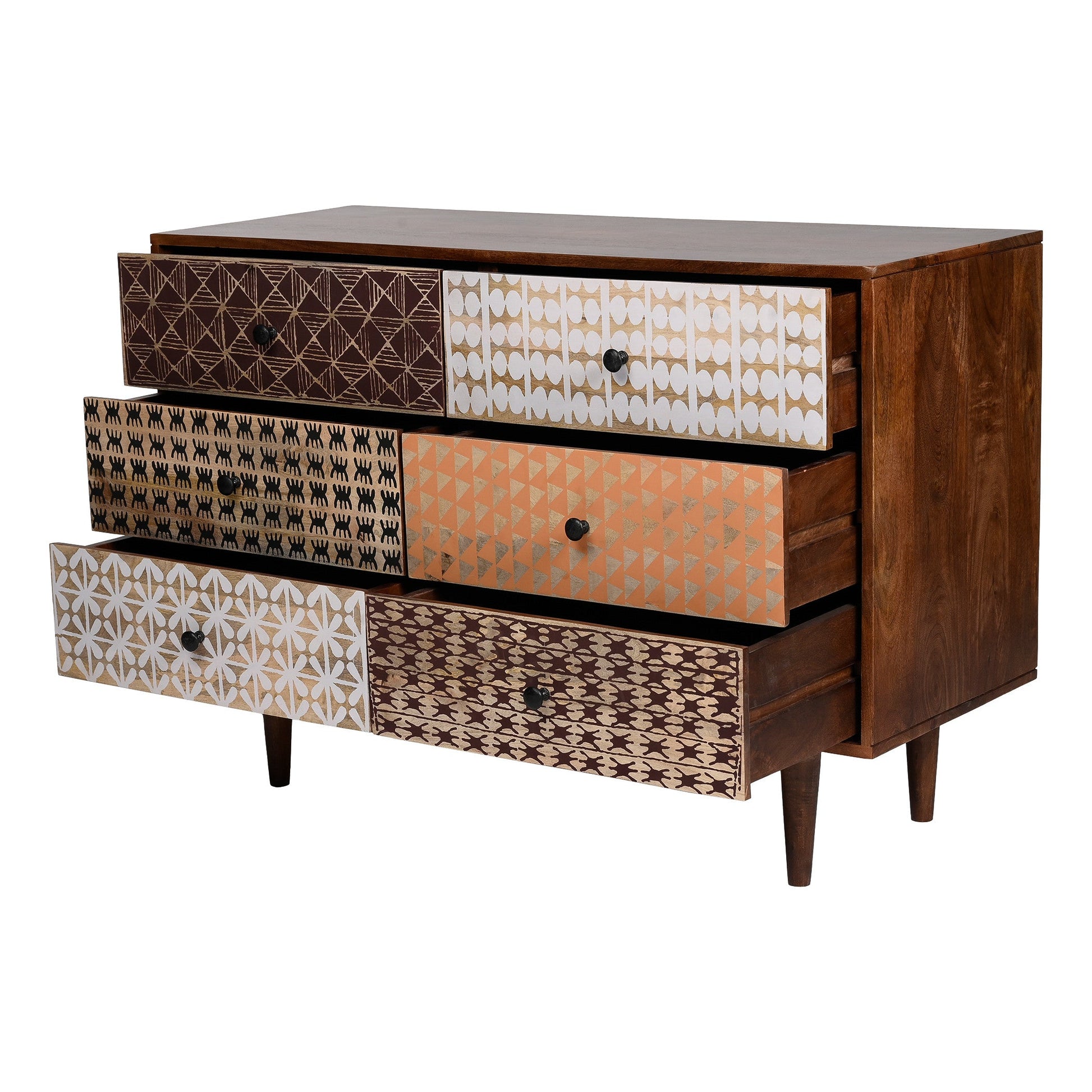 Emaada Solid Wood Chest Of 6 Drawers In Teak Finish - Furnishka 
