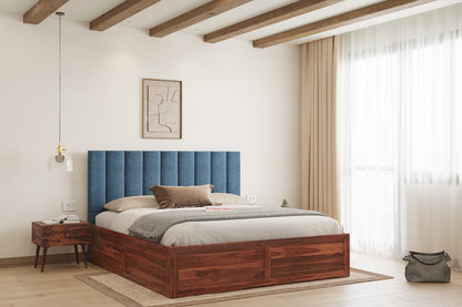 Augustus Sheesham Wood bed with Upholstered headboard Box Storage King Size