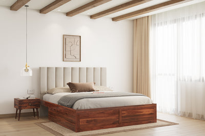 Augustus Sheesham Wood bed with Upholstered headboard Drawer Storge King Size
