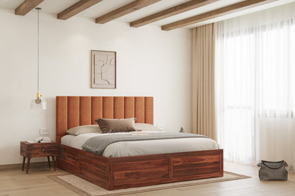Augustus Sheesham Wood bed with Upholstered headboard Box Storage King Size