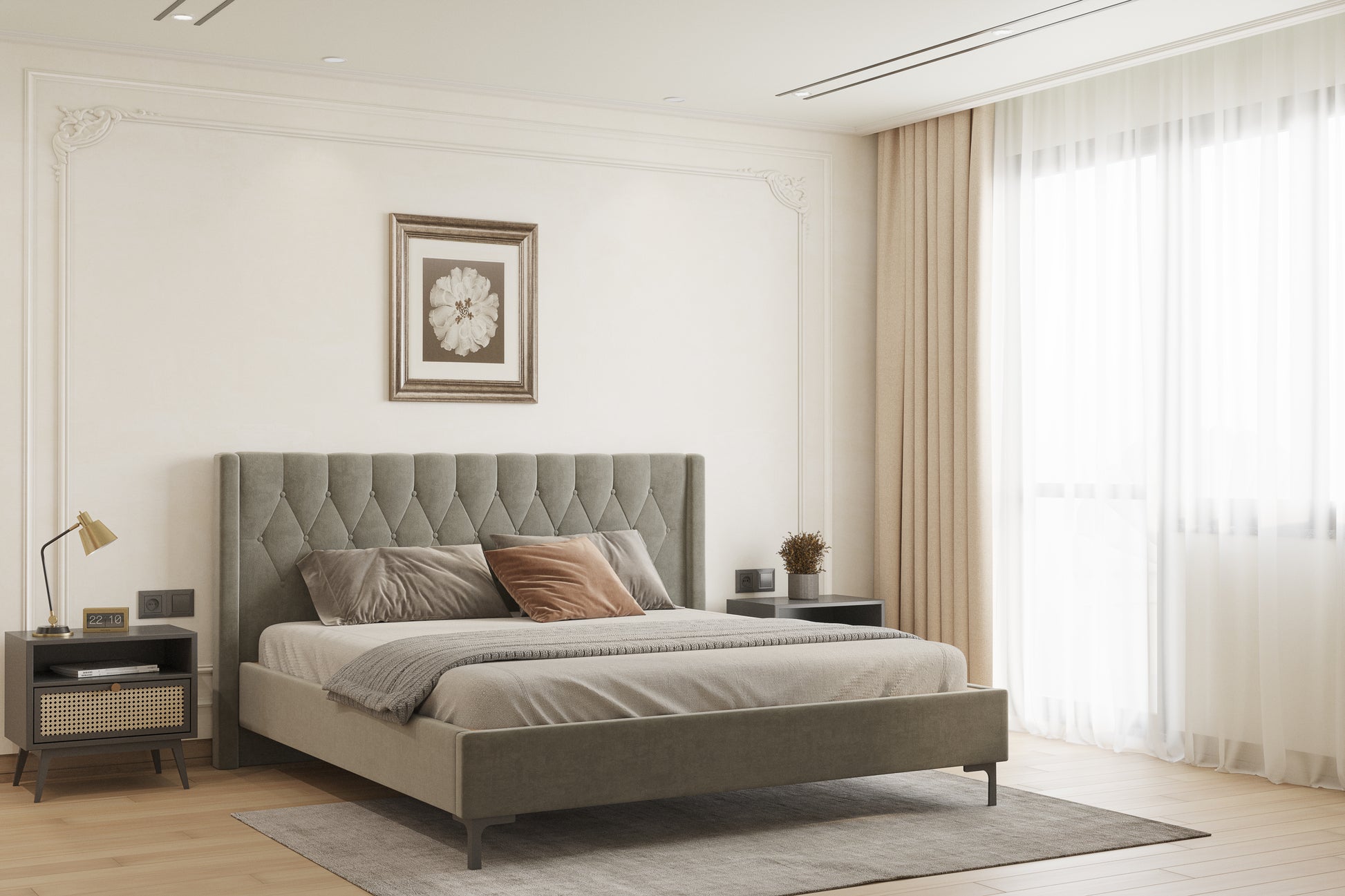 Samawi Bed (Fully Upholstered) 50+ colour options - King Size - Furnishka 