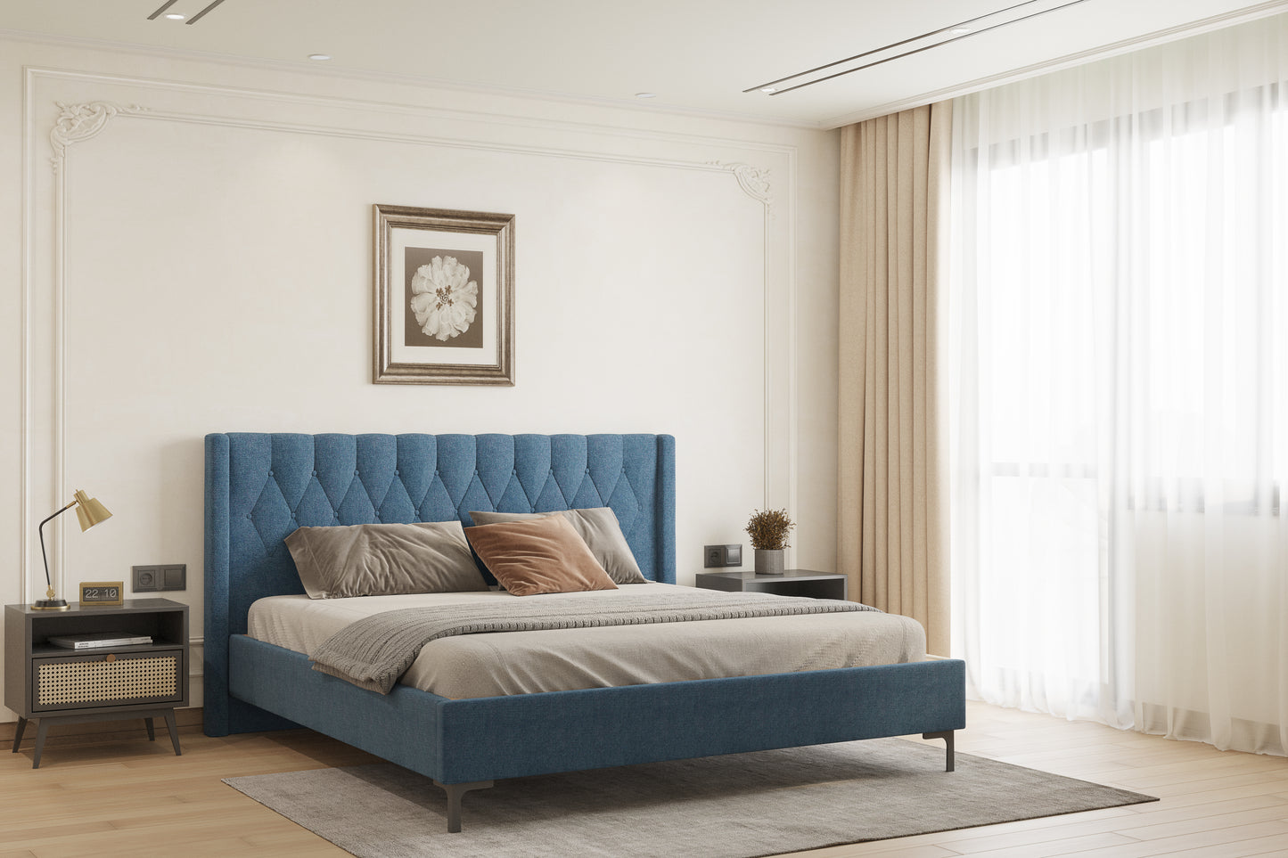 Samawi Bed (Fully Upholstered) 50+ colour options - King Size - Furnishka 