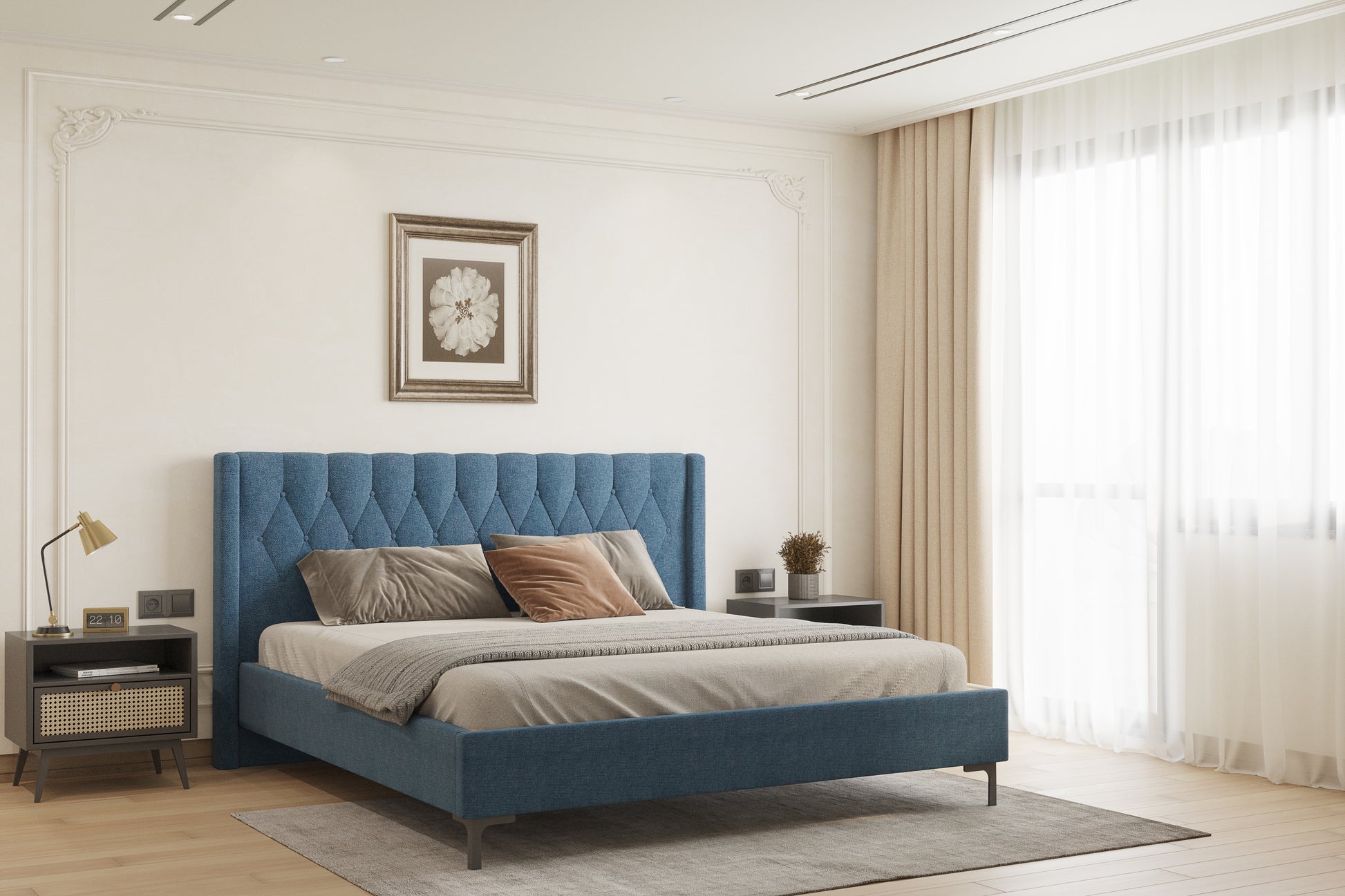 Samawi Bed (Fully Upholstered) 50+ colour options - King Size - Furnishka 