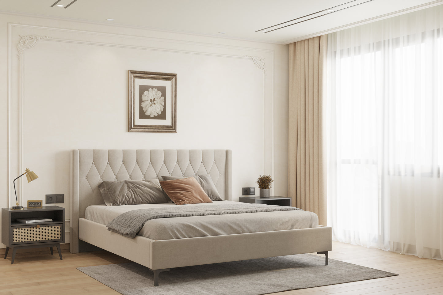 Samawi Bed (Fully Upholstered) 50+ colour options - King Size - Furnishka 