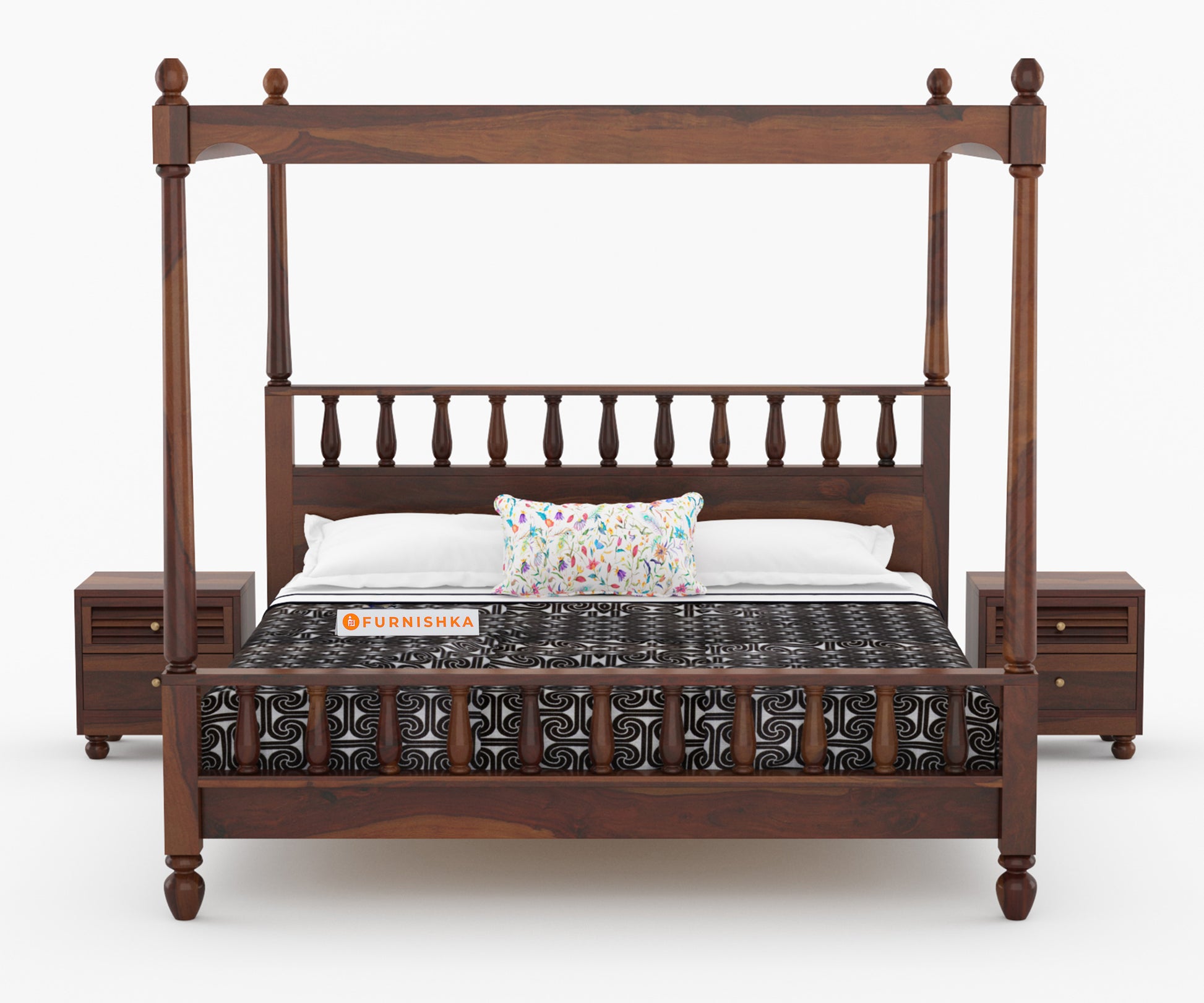 Camila Poster Sheesham Wood King Size Bed without Storage - Furnishka 