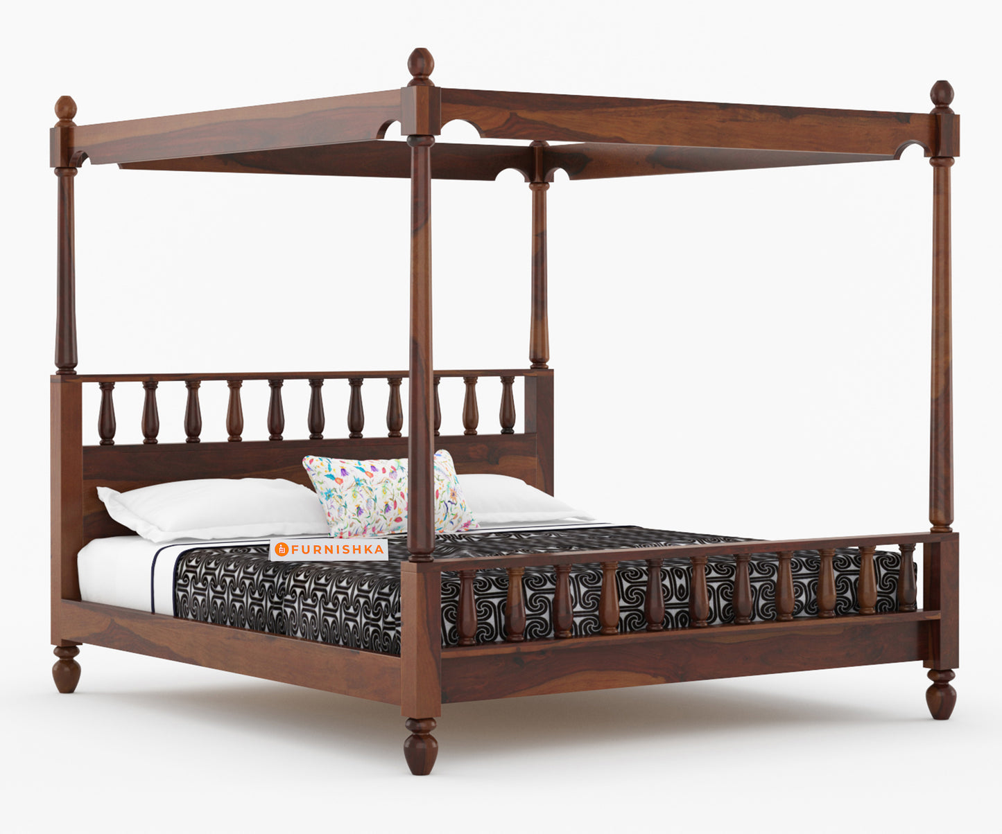 Camila Poster Sheesham Wood King Size Bed without Storage - Furnishka 