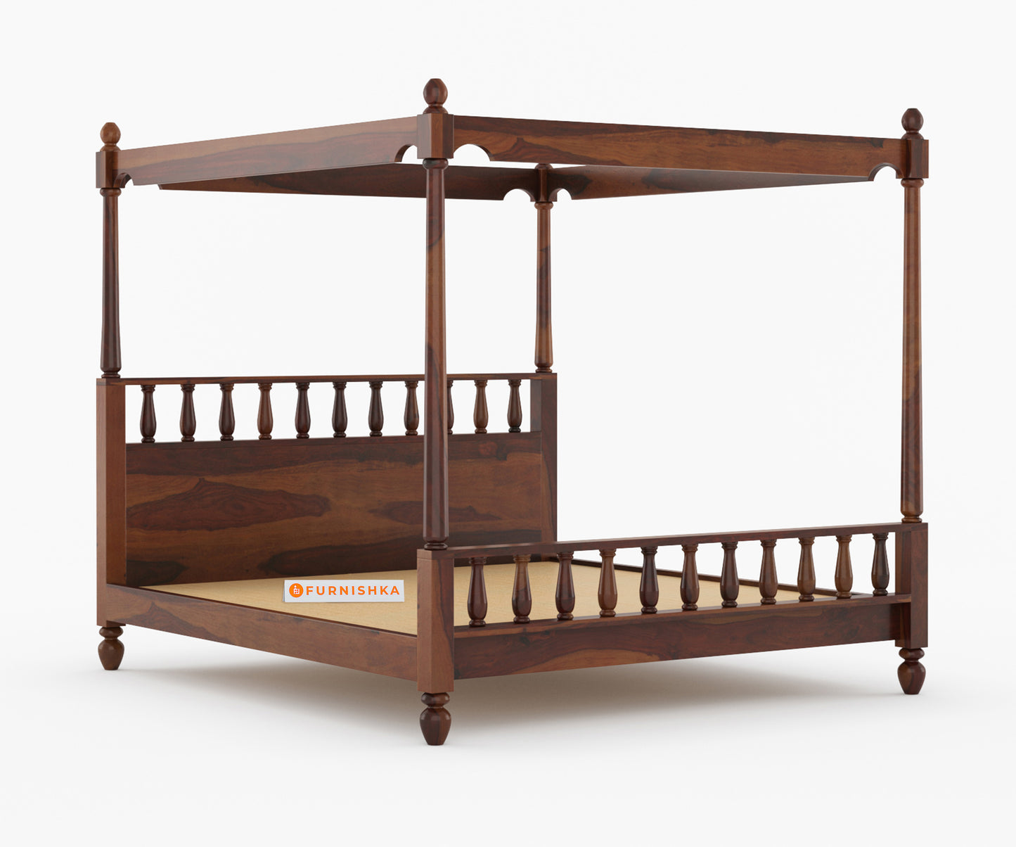 Camila Poster Sheesham Wood King Size Bed without Storage - Furnishka 