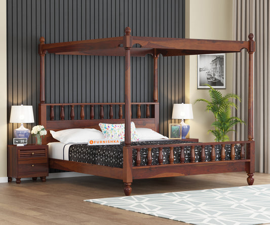 Camila Poster Sheesham Wood King Size Bed without Storage - Furnishka 