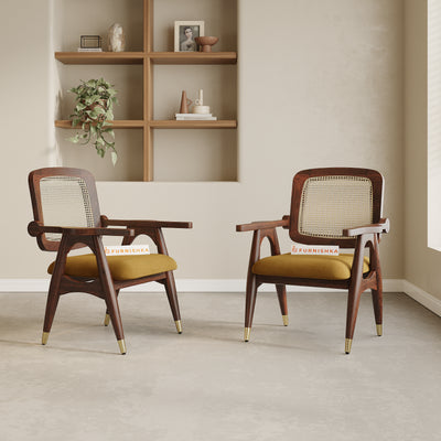 Cane Harmony Riva Sheesham Dining Chair Mustard Yellow