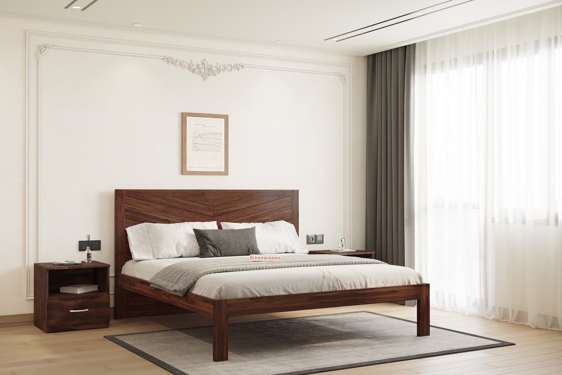 Chevora Non Storage Bed in Sheesham - King Size - Furnishka 