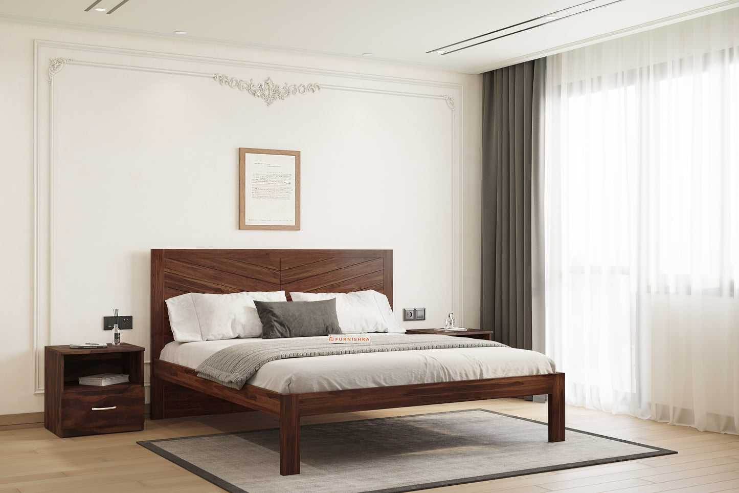 Chevora Non Storage in Sheesham - Queen Size - Furnishka 