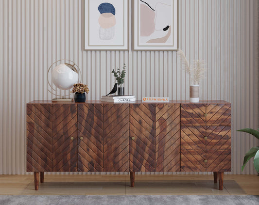 Chevora Toshi Sideboard With 3 shutters and 3 drawers in Sheesham - Furnishka 