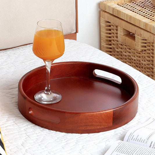 Classic Round Serving Tray from Mahogany Collection (12 Inch) - Furnishka