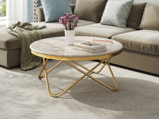 Clos Coffee Table with Australian Onyx Top in Gold finish - Furnishka