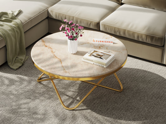 Clos Coffee Table with Australian Onyx Top in Gold finish - Furnishka