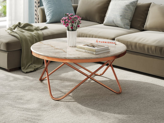 Clos Coffee Table with Australian Onyx Top in Rose Gold finish - Furnishka 
