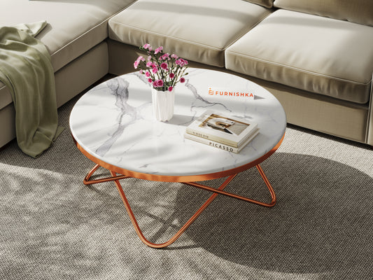 Clos Coffee Table with Quartz Marble Top in Rose Gold Finish - Furnishka 