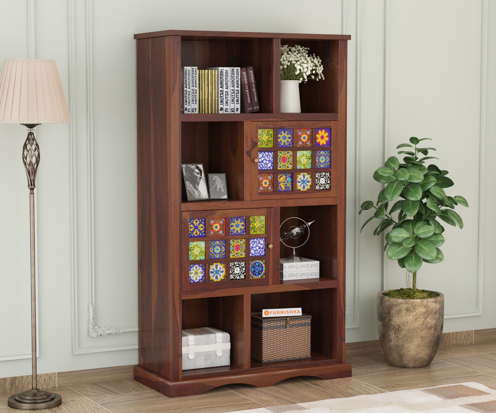 Colombee Sheesham Wood Two Drawer Book Shelf - Furnishka 