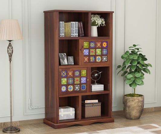 Colombee Sheesham Wood Two Drawer Book Shelf - Furnishka 