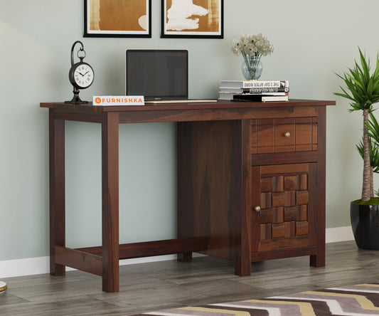 Colton Sheesham Wood Study Table (Brown Finish) - Furnishka 