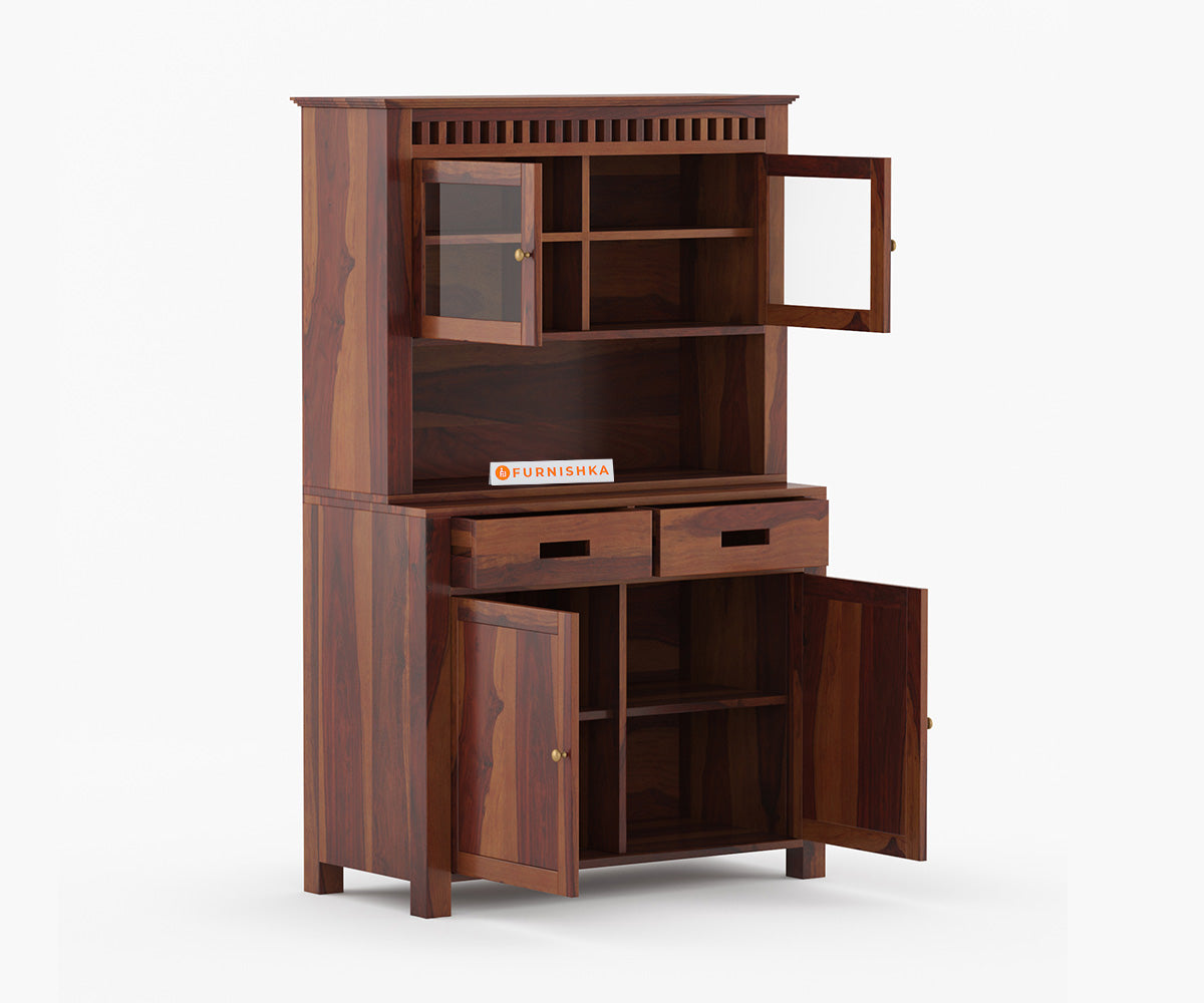 Cora Crockery Sheesham Wood Kitchen Cabinet - Furnishka 