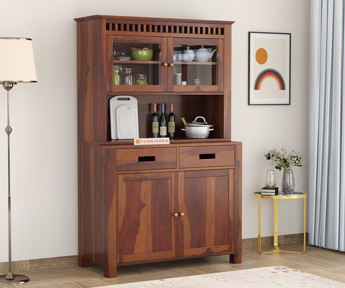 Cora Crockery Sheesham Wood Kitchen Cabinet - Furnishka 