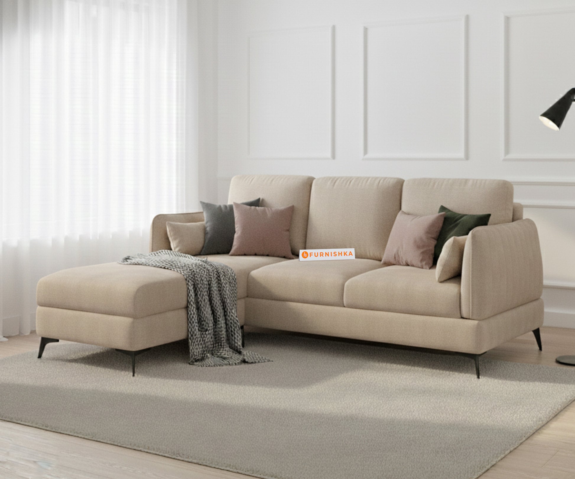 Corbida 2 Seater L Shape Sofa LHS Light Beige - Furnishka 
