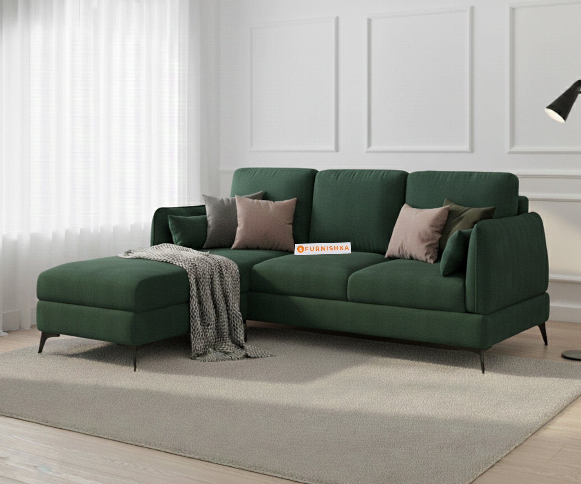 Corbida 2 Seater L Shape Sofa LHS Pine Green - Furnishka 