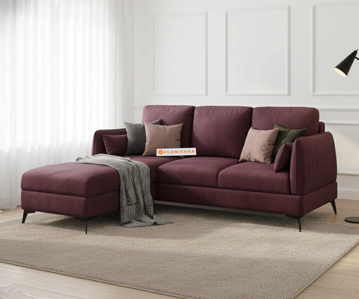 Corbida 2 Seater L Shape Sofa LHS Red Wine - Furnishka 