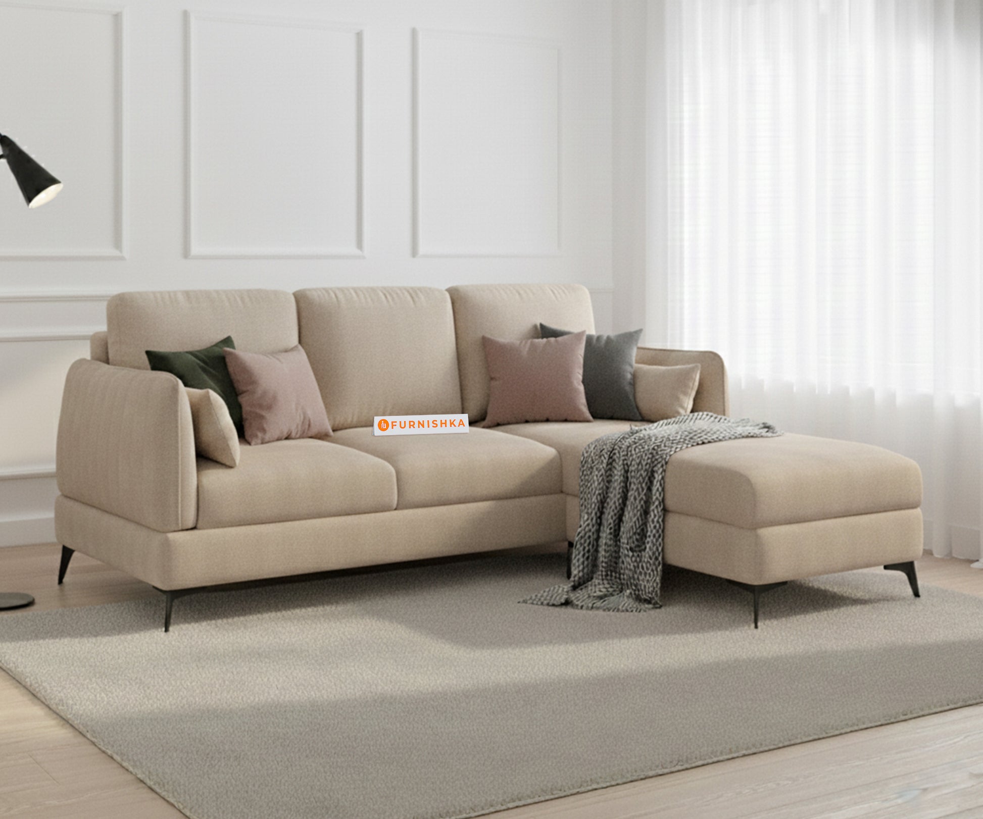 Corbida 2 Seater Sectional Sofa RHS - Light Beige - Furnishka