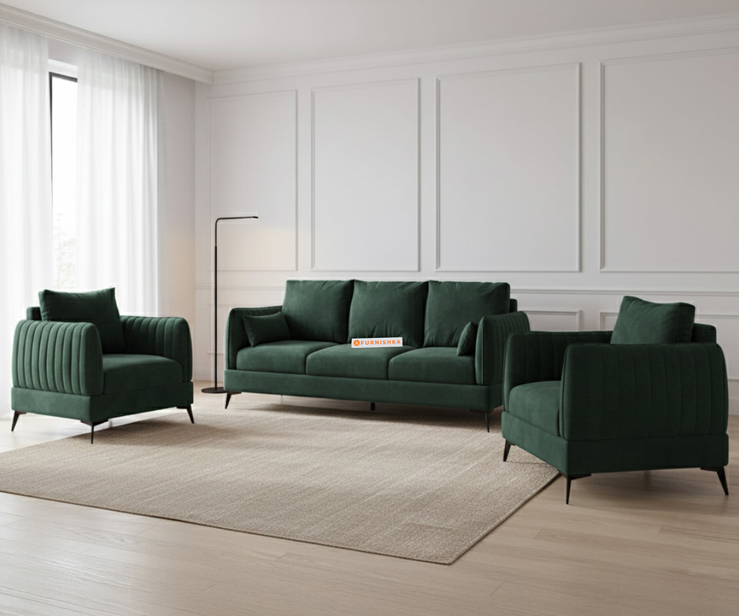 Corbida 3+1+1 Seater Sofa Set  Pine Green - Furnishka 