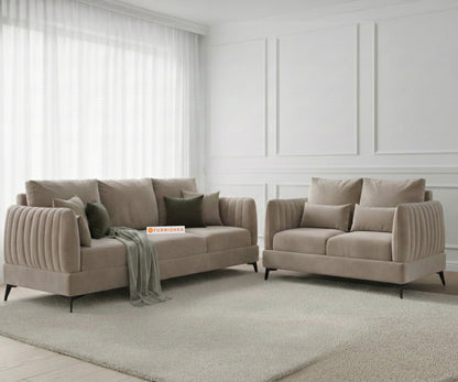 Corbida 3+2 Seater Sofa Set - Light Beige - Furnishka 