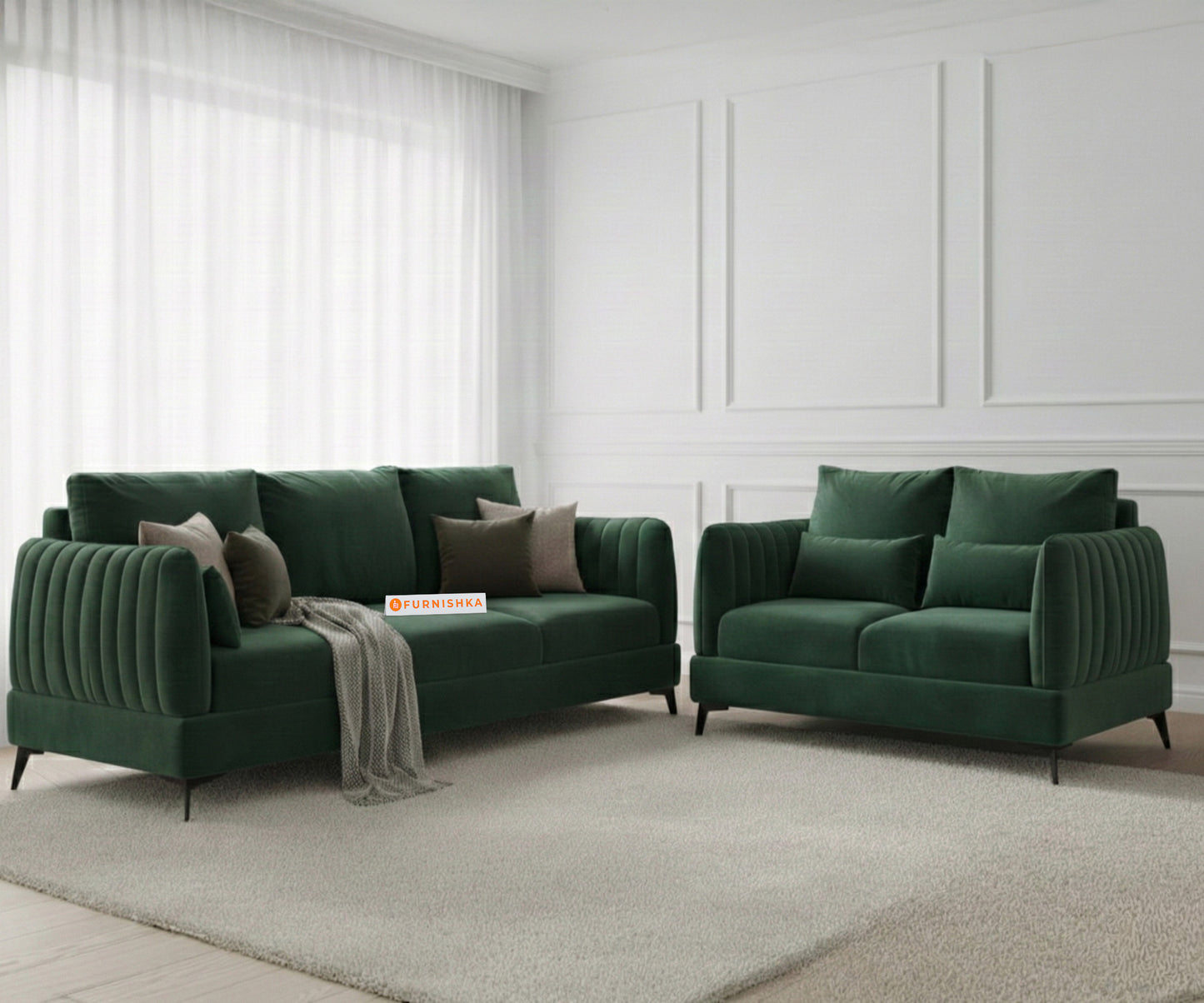Corbida 3+2 Seater Sofa Set - Pine Green - Furnishka 