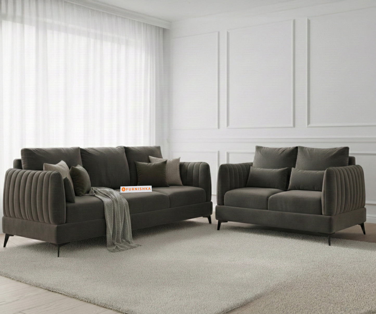 Corbida 3+2 Seater Sofa Set -Space Grey - Furnishka 