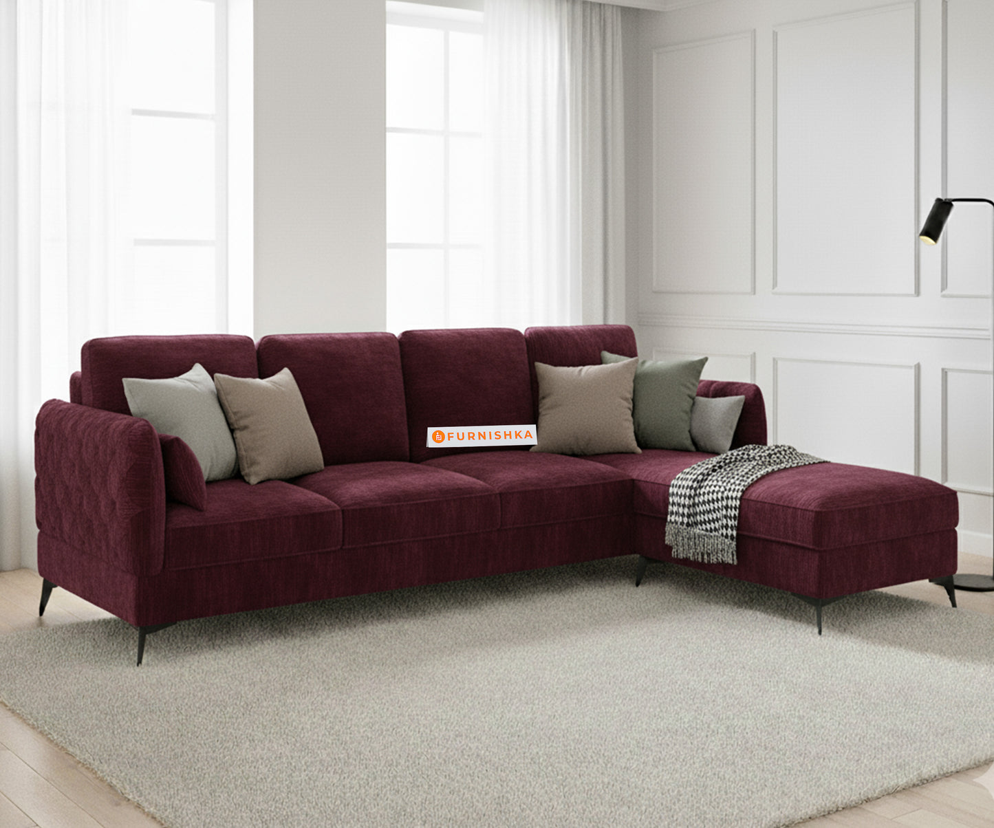 Corbida 3 Seater Sectional Sofa RHS Red Wine - Furnishka 