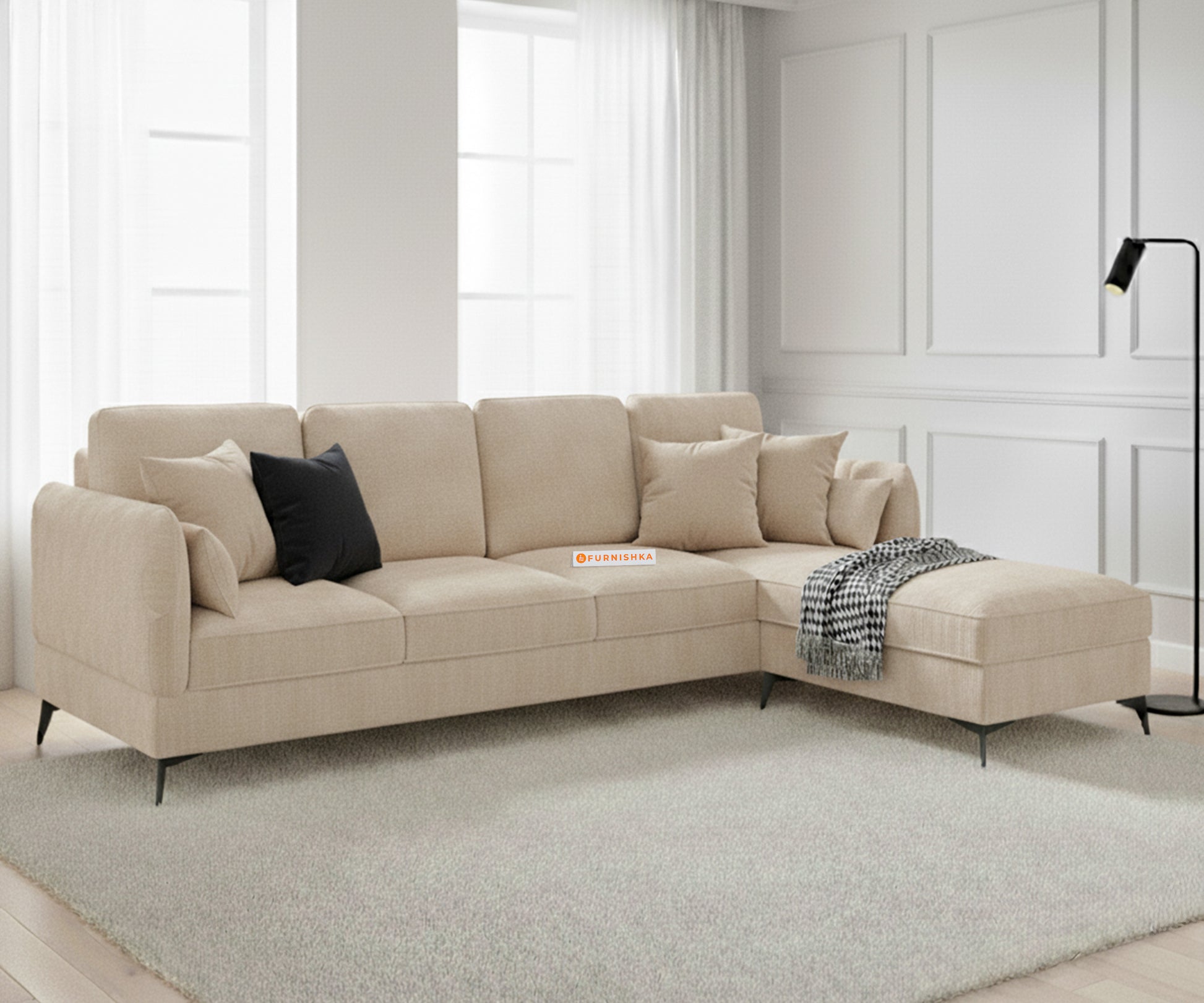 Corbida 3 Seater Sectional Sofa RHS light beige - Furnishka