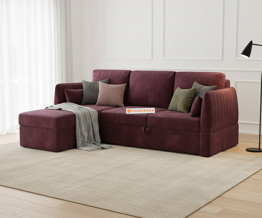 Corbida Sofa 2+L LHS Sofa cum Bed  - Pull out Type Red Wine - Furnishka