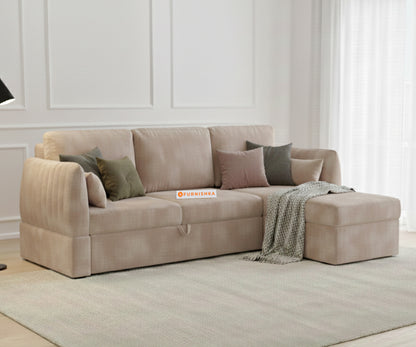 Corbida Sofa 2+L RHS Sofa cum Bed - Pull out Type Light Beige - Furnishka