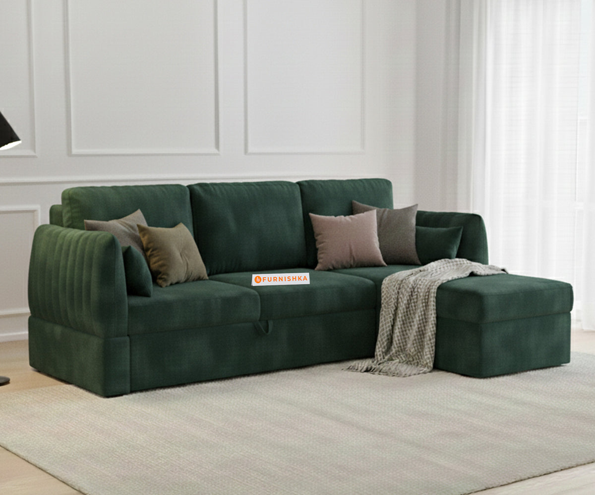 Corbida Sofa 2+L RHS Sofa cum Bed - Pull out Type Pine Green - Furnishka