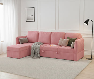 Corbida Sofa 3+L LHS Sofa cum Bed  - Pull out Type Flamingo Pink