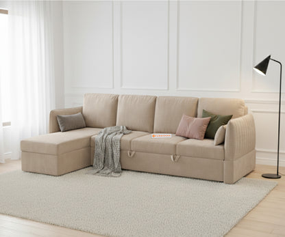 Corbida Sofa 3+L LHS Sofa cum Bed  - Pull out Type Light Beige - Furnishka
